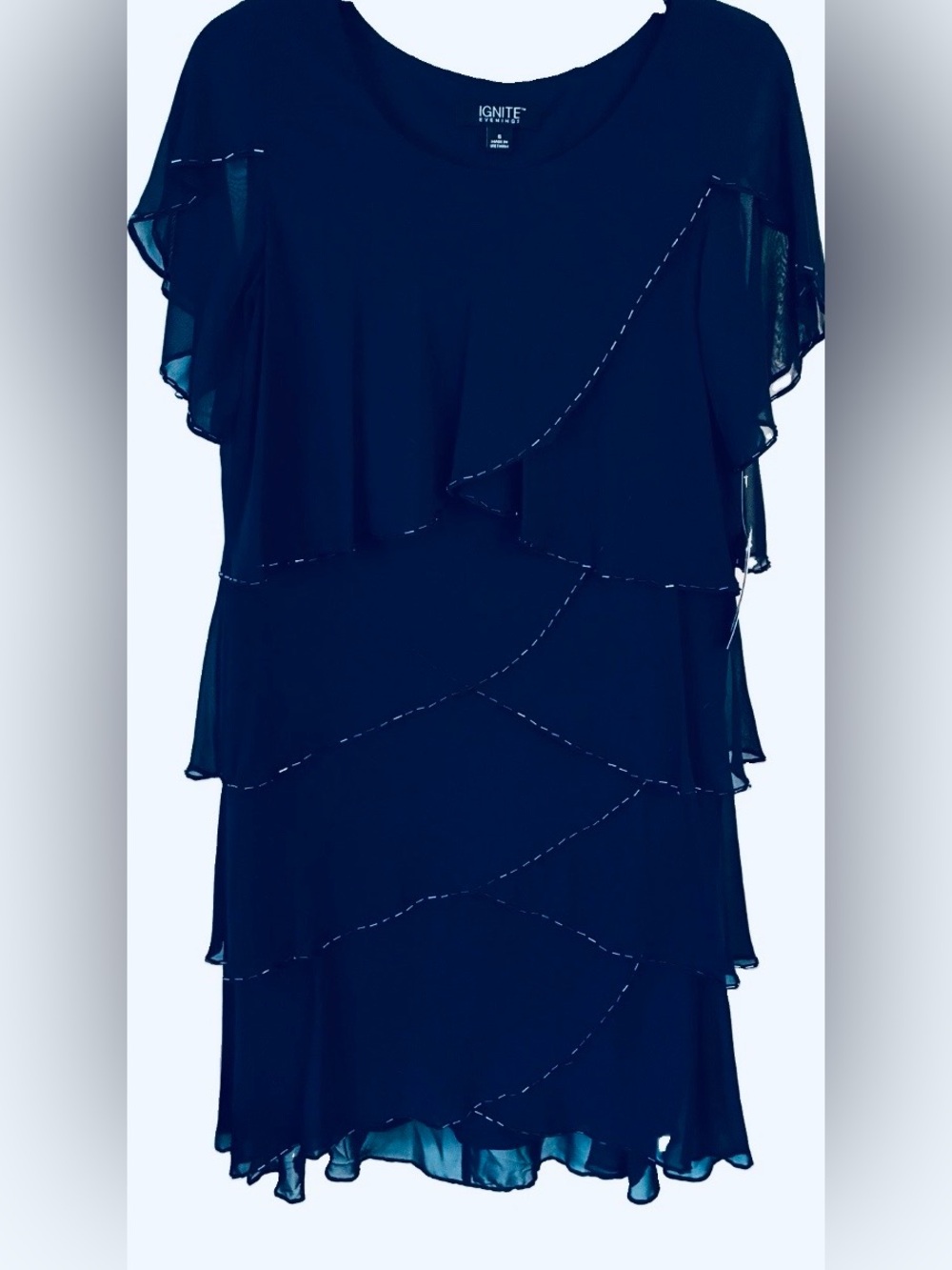 Evening dress. Blue chiffon with layers. Size 6 NWT